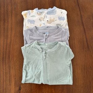 Set of Three Baby Sleepers with Animal and Solid Designs